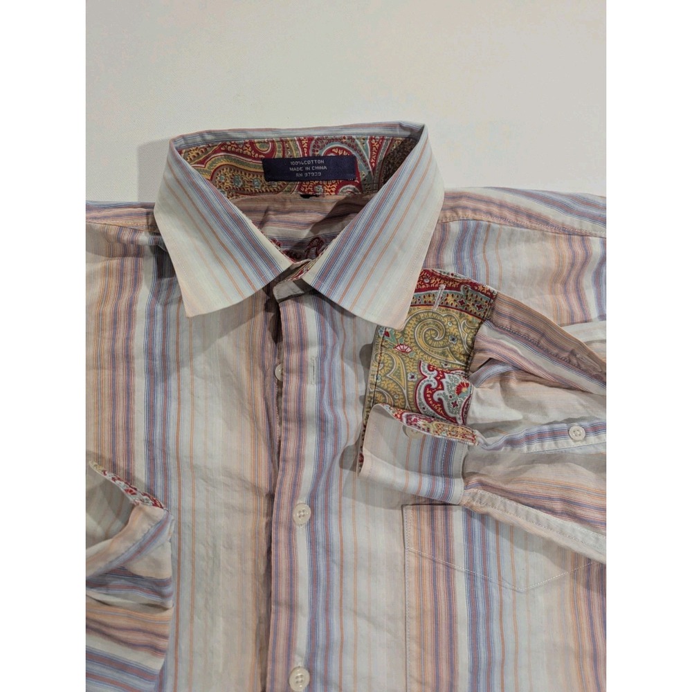 Alan Flusser Mens Multicolor Striped Long Sleeve Button Up Shirt L XL Paisley